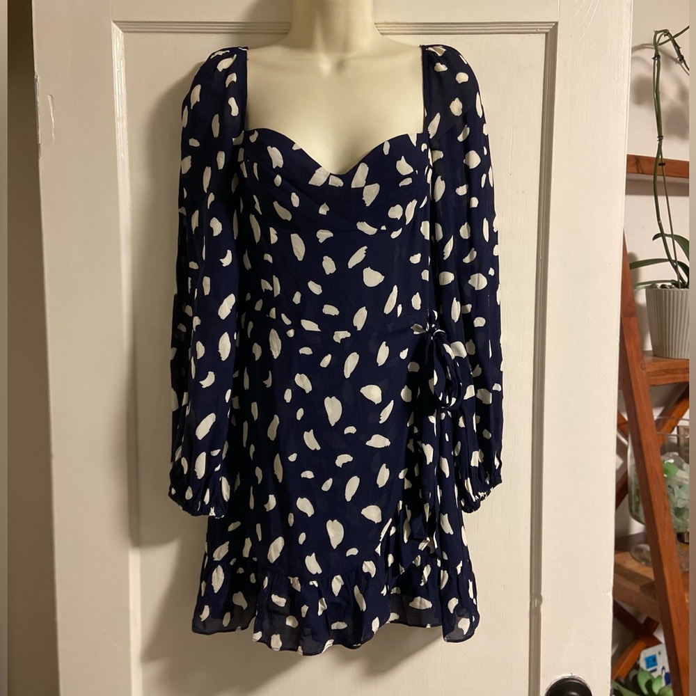 Reformation Milkmaid Cammi Mini Dress Splatter Blue White Ruffle SZ 6 EUC